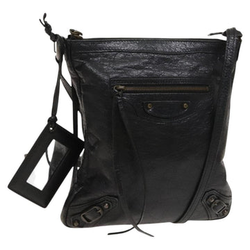 BALENCIAGA City Shoulder Bag Leather Black Auth mr1426