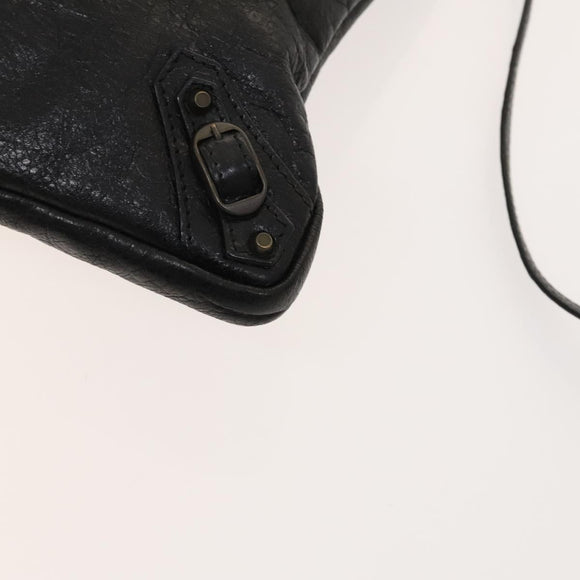 BALENCIAGA City Shoulder Bag Leather Black Auth mr1426