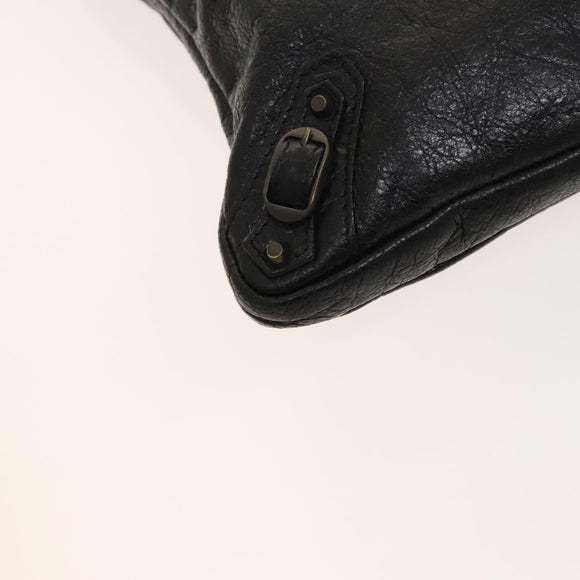 BALENCIAGA City Shoulder Bag Leather Black Auth mr1426