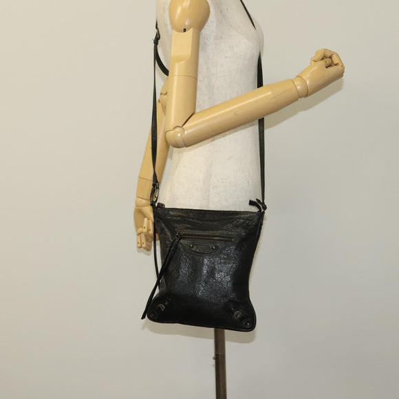 BALENCIAGA City Shoulder Bag Leather Black Auth mr1426