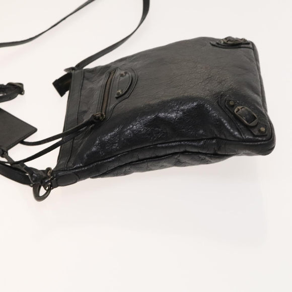 BALENCIAGA City Shoulder Bag Leather Black Auth mr1426