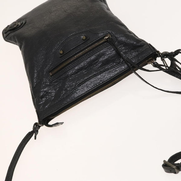 BALENCIAGA City Shoulder Bag Leather Black Auth mr1426