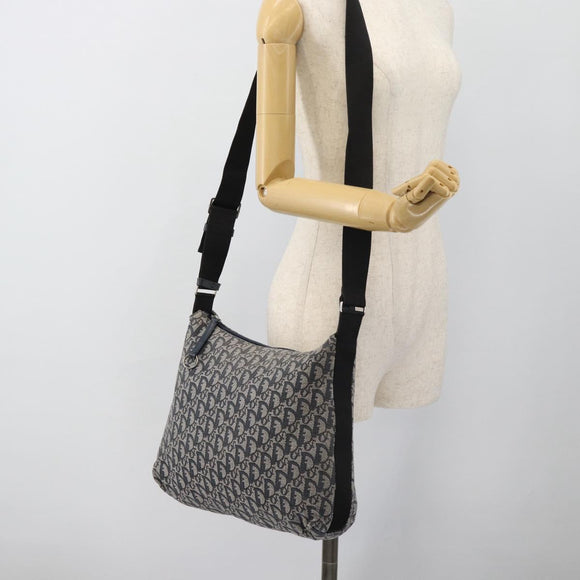 Christian Dior Trotter Canvas Shoulder Bag Navy Silver Auth mr1433