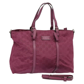GUCCI GG Canvas Guccissima Hand Bag Nylon 2way Pink Silver 387067 Auth mr1442