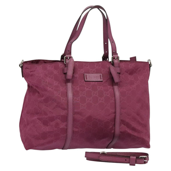 GUCCI GG Canvas Guccissima Hand Bag Nylon 2way Pink Silver 387067 Auth mr1442