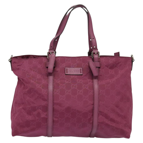 GUCCI GG Canvas Guccissima Hand Bag Nylon 2way Pink Silver 387067 Auth mr1442