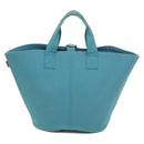HERMES Panier Plage GM Tote Bag Canvas Blue Silver Auth mr1445-2