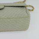BALLY Quilted Chain Shoulder Bag Leather Beige Gold Auth mr1446-15