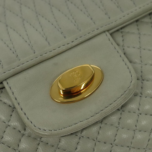 BALLY Quilted Chain Shoulder Bag Leather Beige Gold Auth mr1446