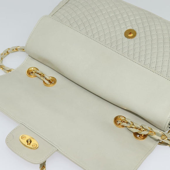 BALLY Quilted Chain Shoulder Bag Leather Beige Gold Auth mr1446