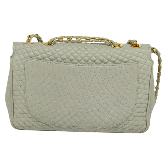 BALLY Quilted Chain Shoulder Bag Leather Beige Gold Auth mr1446