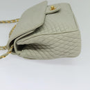 BALLY Quilted Chain Shoulder Bag Leather Beige Gold Auth mr1446-3