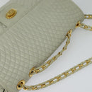 BALLY Quilted Chain Shoulder Bag Leather Beige Gold Auth mr1446-6