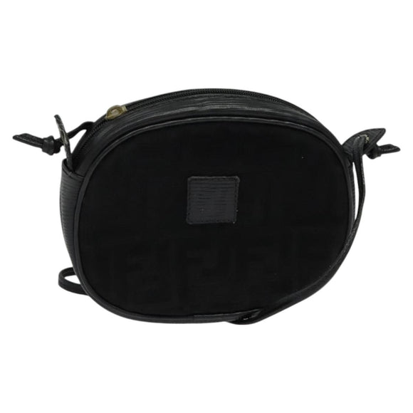 FENDI Zucca Canvas Shoulder Bag Black Gold Auth mr1448