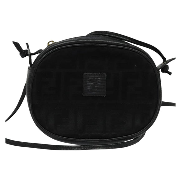 FENDI Zucca Canvas Shoulder Bag Black Gold Auth mr1448