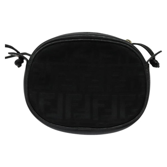 FENDI Zucca Canvas Shoulder Bag Black Gold Auth mr1448