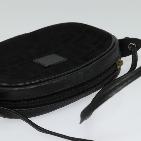 FENDI Zucca Canvas Shoulder Bag Black Gold Auth mr1448