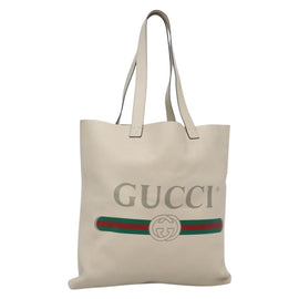 GUCCI Web Sherry Line Tote Bag Leather Ivory 572768 Auth mr1460