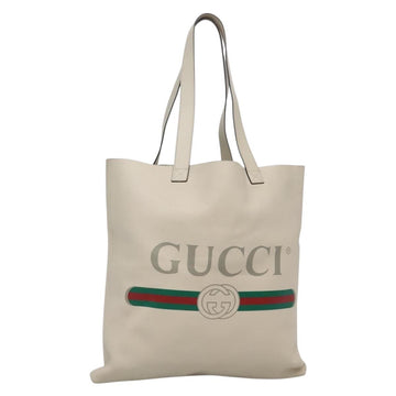 GUCCI Web Sherry Line Tote Bag Leather Ivory 572768 Auth mr1460