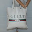 GUCCI Web Sherry Line Tote Bag Leather Ivory 572768 Auth mr1460-19