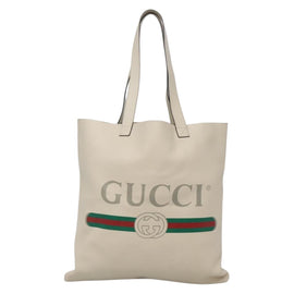 GUCCI Web Sherry Line Tote Bag Leather Ivory 572768 Auth mr1460 - 0