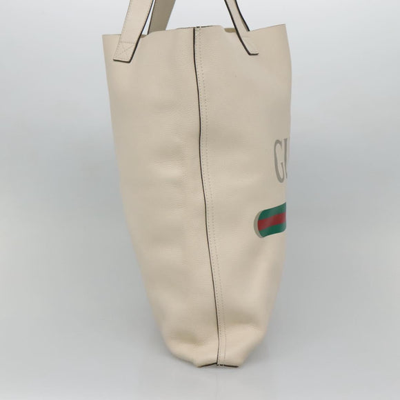 GUCCI Web Sherry Line Tote Bag Leather Ivory 572768 Auth mr1460