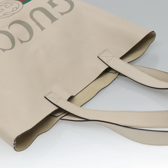 GUCCI Web Sherry Line Tote Bag Leather Ivory 572768 Auth mr1460