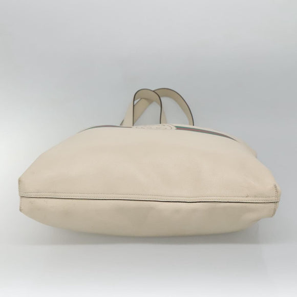 GUCCI Web Sherry Line Tote Bag Leather Ivory 572768 Auth mr1460