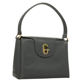 GUCCI Hand Bag Leather Gray Silver Auth mr1461