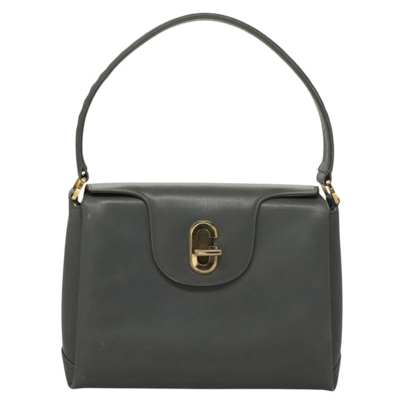 GUCCI Hand Bag Leather Gray Silver Auth mr1461
