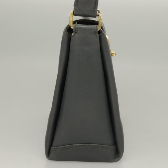 GUCCI Hand Bag Leather Gray Silver Auth mr1461