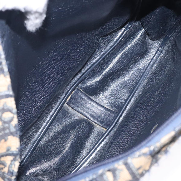 Christian Dior Trotter Canvas Shoulder Bag Navy Gold Auth mr1464