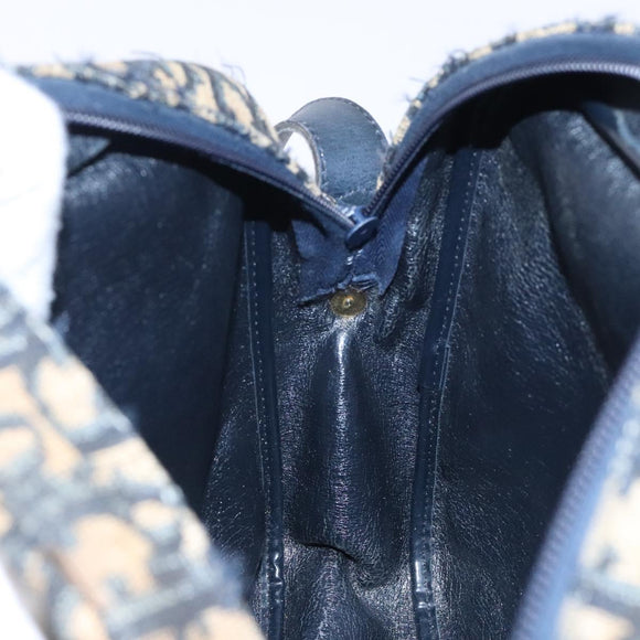 Christian Dior Trotter Canvas Shoulder Bag Navy Gold Auth mr1464