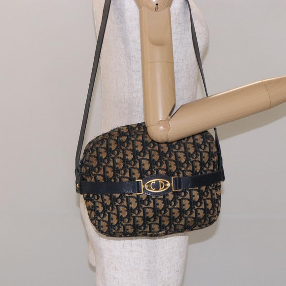 Christian Dior Trotter Canvas Shoulder Bag Navy Gold Auth mr1464