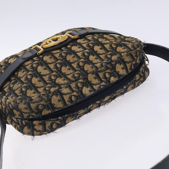 Christian Dior Trotter Canvas Shoulder Bag Navy Gold Auth mr1464