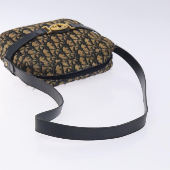 Christian Dior Trotter Canvas Shoulder Bag Navy Gold Auth mr1464