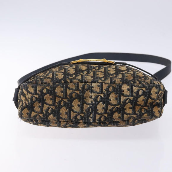 Christian Dior Trotter Canvas Shoulder Bag Navy Gold Auth mr1464