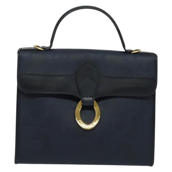 Christian Dior Trotter Canvas Hand Bag PVC Leather 2way Gold Navy Auth mr1465