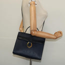 Christian Dior Trotter Canvas Hand Bag PVC Leather 2way Gold Navy Auth mr1465-22
