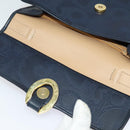 Christian Dior Trotter Canvas Hand Bag PVC Leather 2way Gold Navy Auth mr1465-10