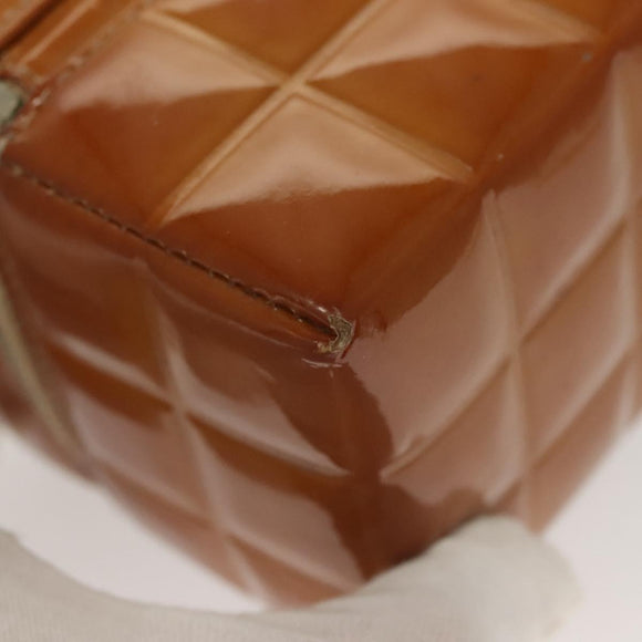 CHANEL Choco Bar Cube Pouch Patent leather Brown Silver CC Auth mr1474