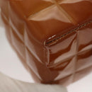 CHANEL Choco Bar Cube Pouch Patent leather Brown Silver CC Auth mr1474-8
