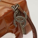 CHANEL Choco Bar Cube Pouch Patent leather Brown Silver CC Auth mr1474-9