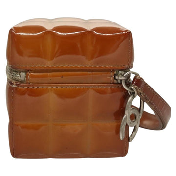 CHANEL Choco Bar Cube Pouch Patent leather Brown Silver CC Auth mr1474 - 0