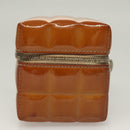 CHANEL Choco Bar Cube Pouch Patent leather Brown Silver CC Auth mr1474-3