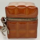 CHANEL Choco Bar Cube Pouch Patent leather Brown Silver CC Auth mr1474-4