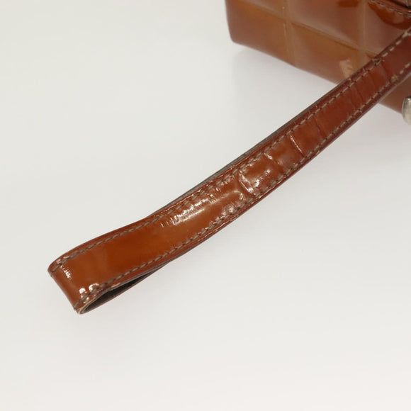 CHANEL Choco Bar Cube Pouch Patent leather Brown Silver CC Auth mr1474