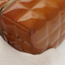 CHANEL Choco Bar Cube Pouch Patent leather Brown Silver CC Auth mr1474-14