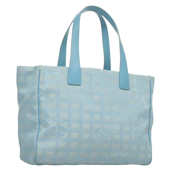 CHANEL New Travel Line Hand Bag Nylon Light Blue CC Auth mr1475