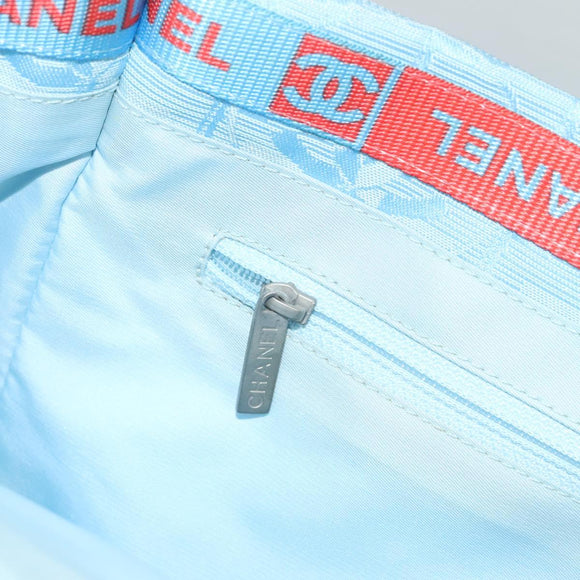 CHANEL New Travel Line Hand Bag Nylon Light Blue CC Auth mr1475